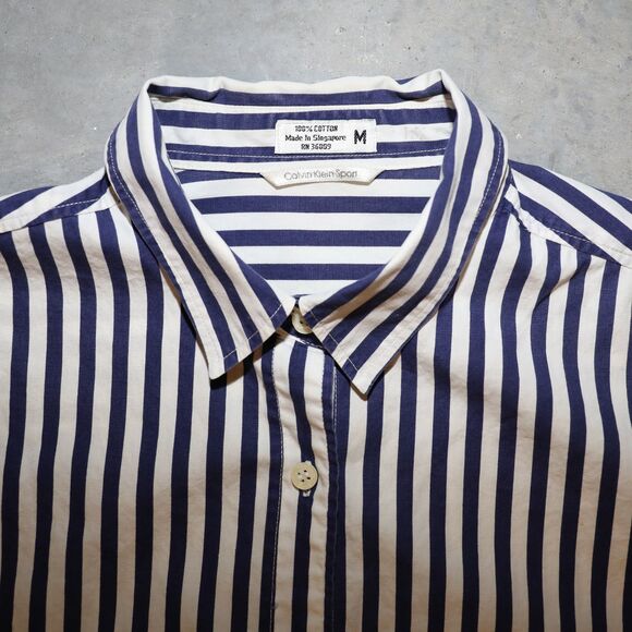 Calvin Klein Striped Button Down Shirt Classic Womens Preppy Style Shirt Medium - Picture 2 of 4